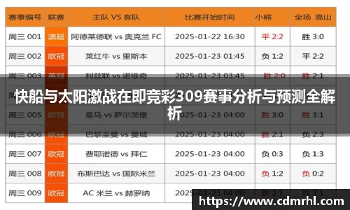 快船与太阳激战在即竞彩309赛事分析与预测全解析